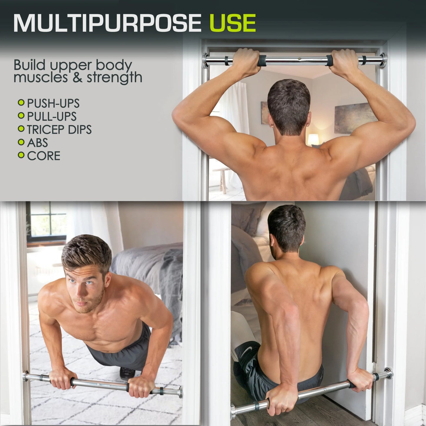 Heavy Duty Doorway Mount Pull Up/Chin-Up Bar, Adjustable with Foam Grips for Home Workouts