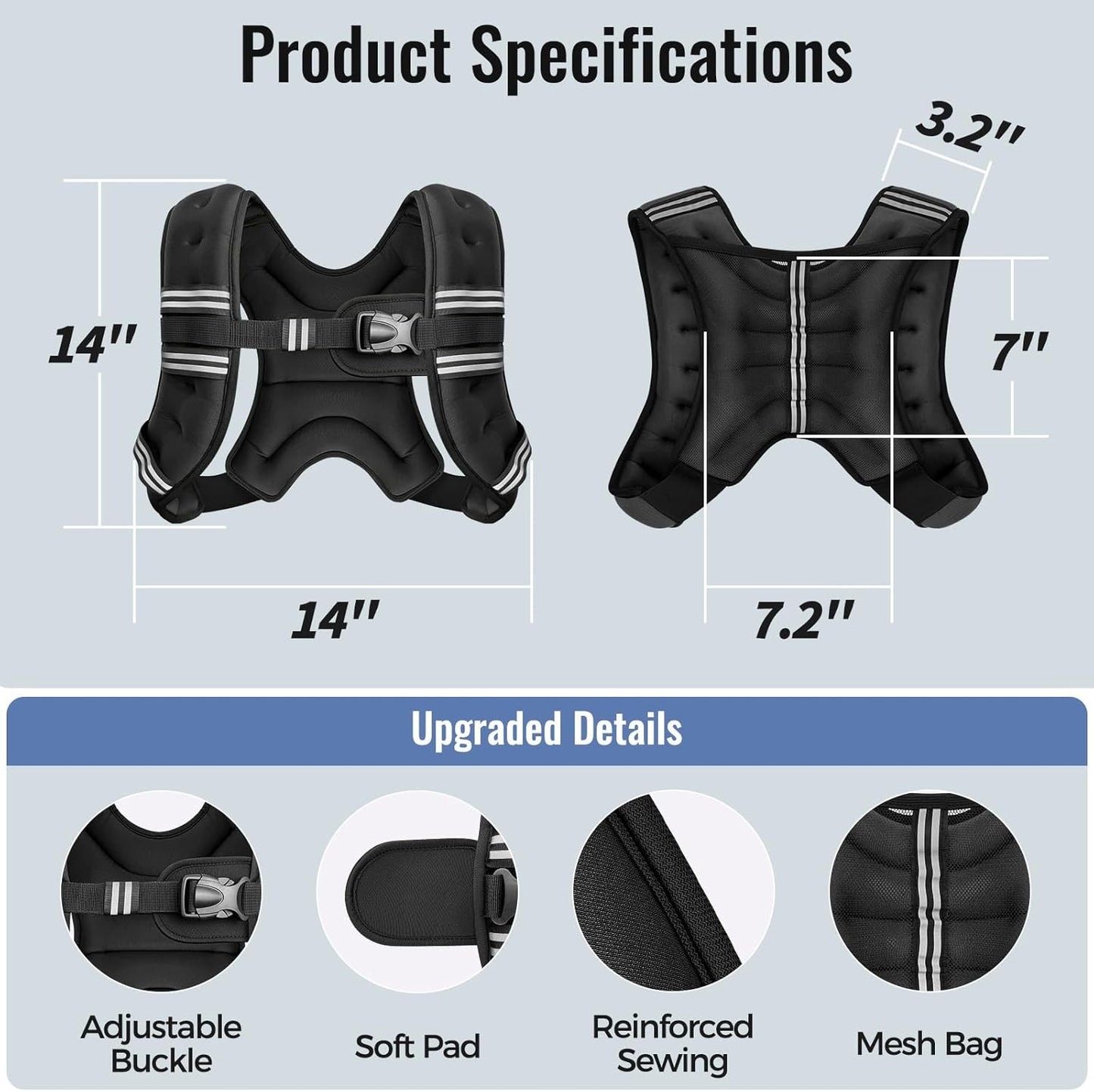 Weighted Vest for Women & Men with Reflective Stripe and Adjustable Buckle, Comfortable & Durable Rucking Vest for Walking, Running & Strength Training