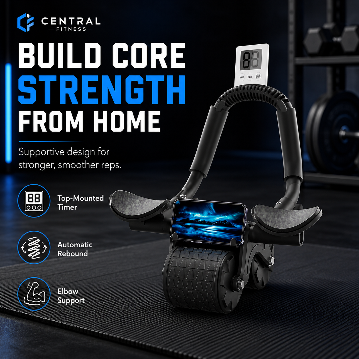 Central Fit Premium Ab Roller with Timer for Core & Ab Workouts