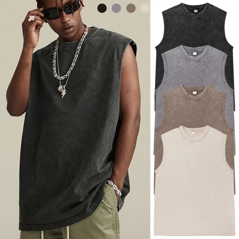 Vintage Acid Wash Cotton Tank Tops