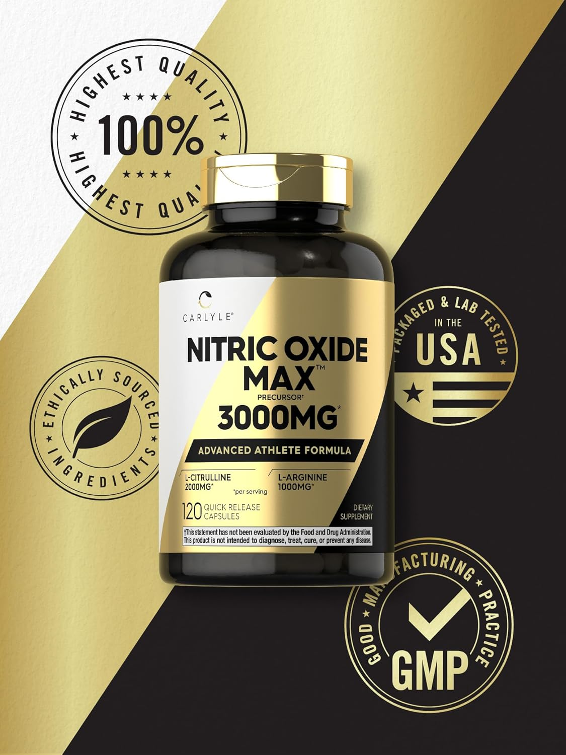Nitric Oxide Supplement 3000Mg | 120 Capsules | Pre Workout with L-Arginine