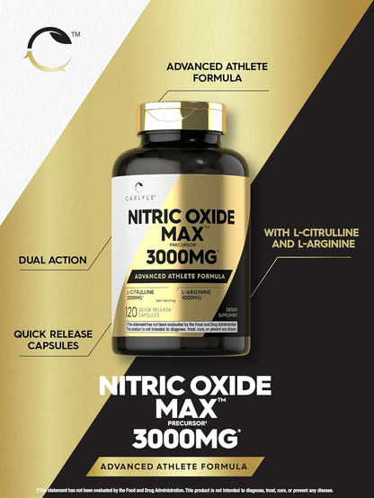 Nitric Oxide Supplement 3000Mg | 120 Capsules | Pre Workout with L-Arginine